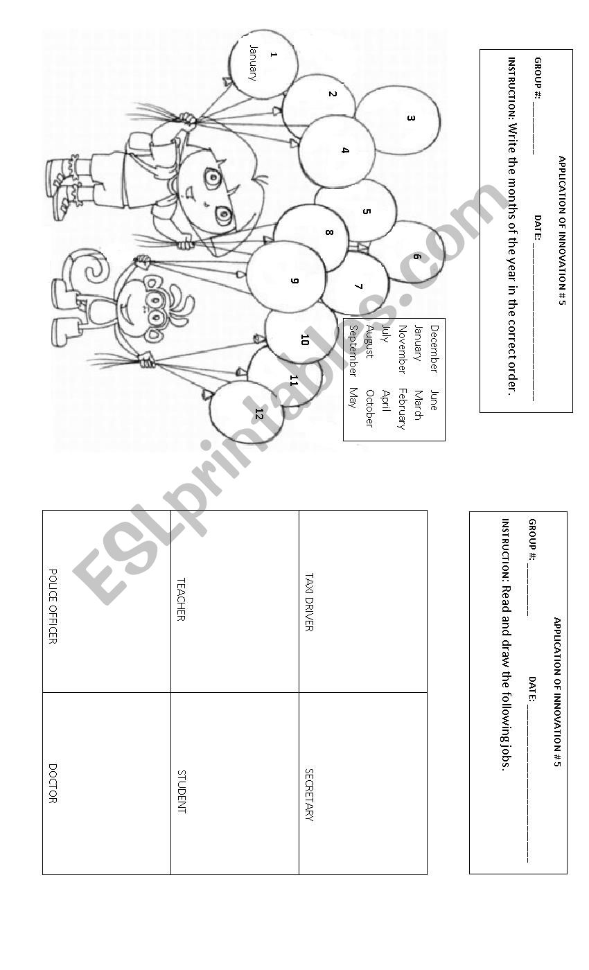 MONTHS & JOBS worksheet