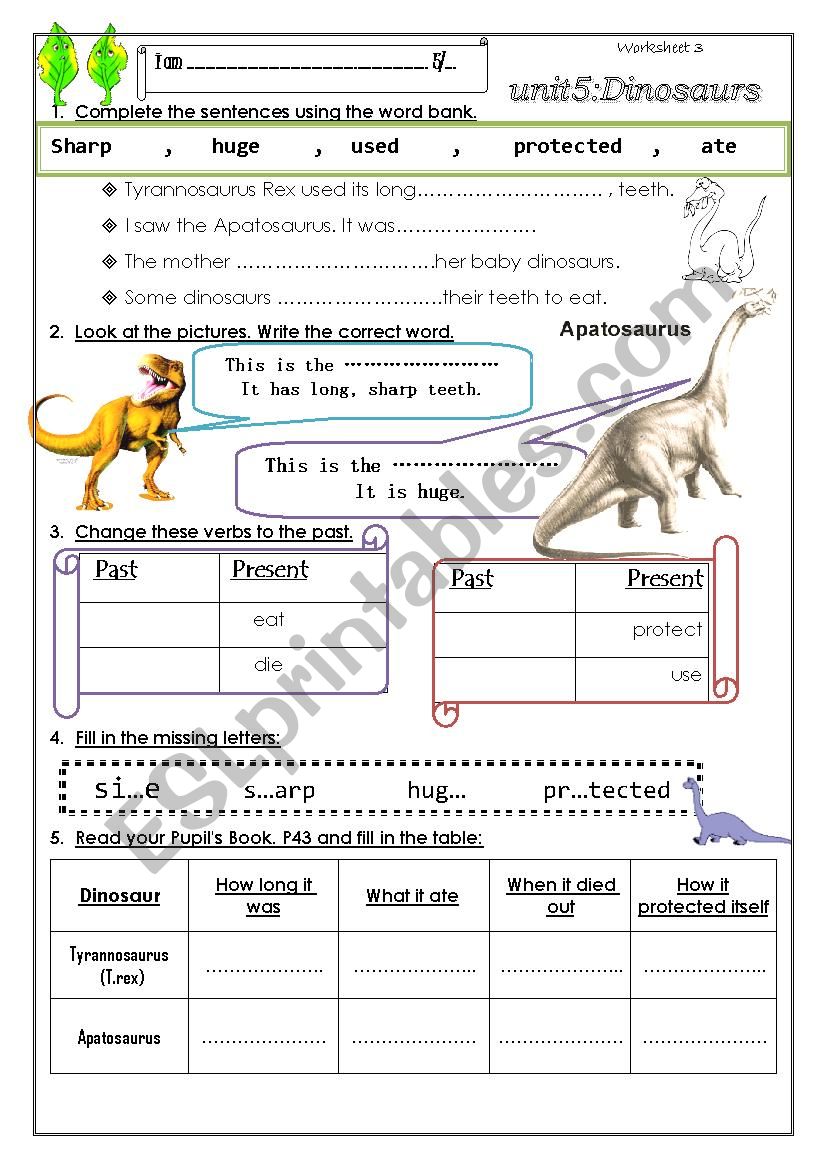 Dinosaurs worksheet