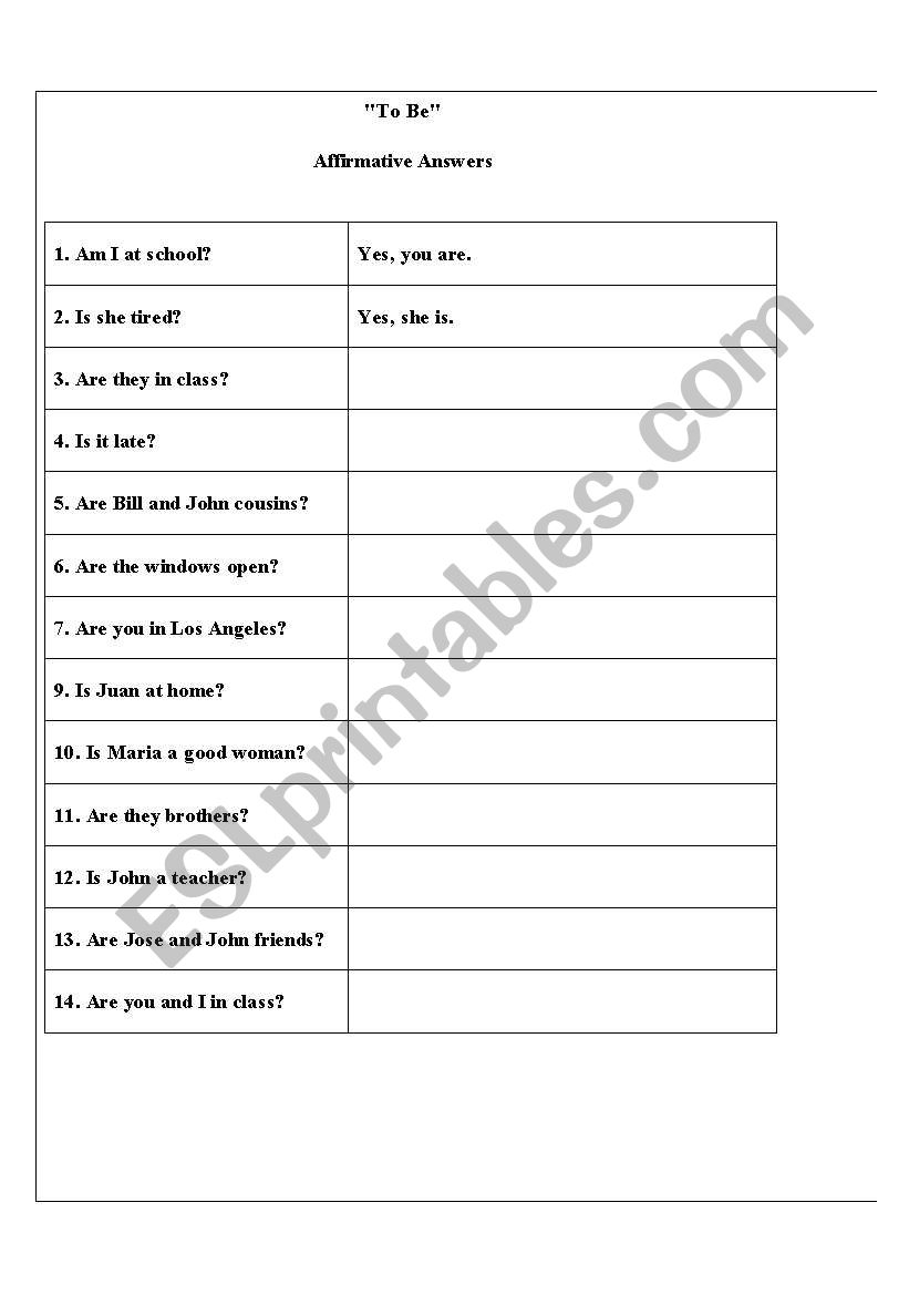 To Be Present Tense worksheet