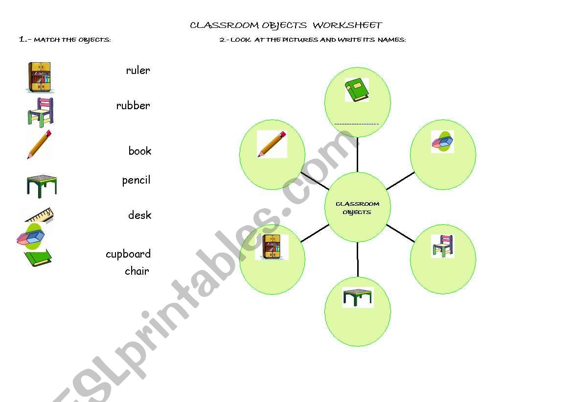 CLASSROOM OBJECTS WORKSHEET worksheet