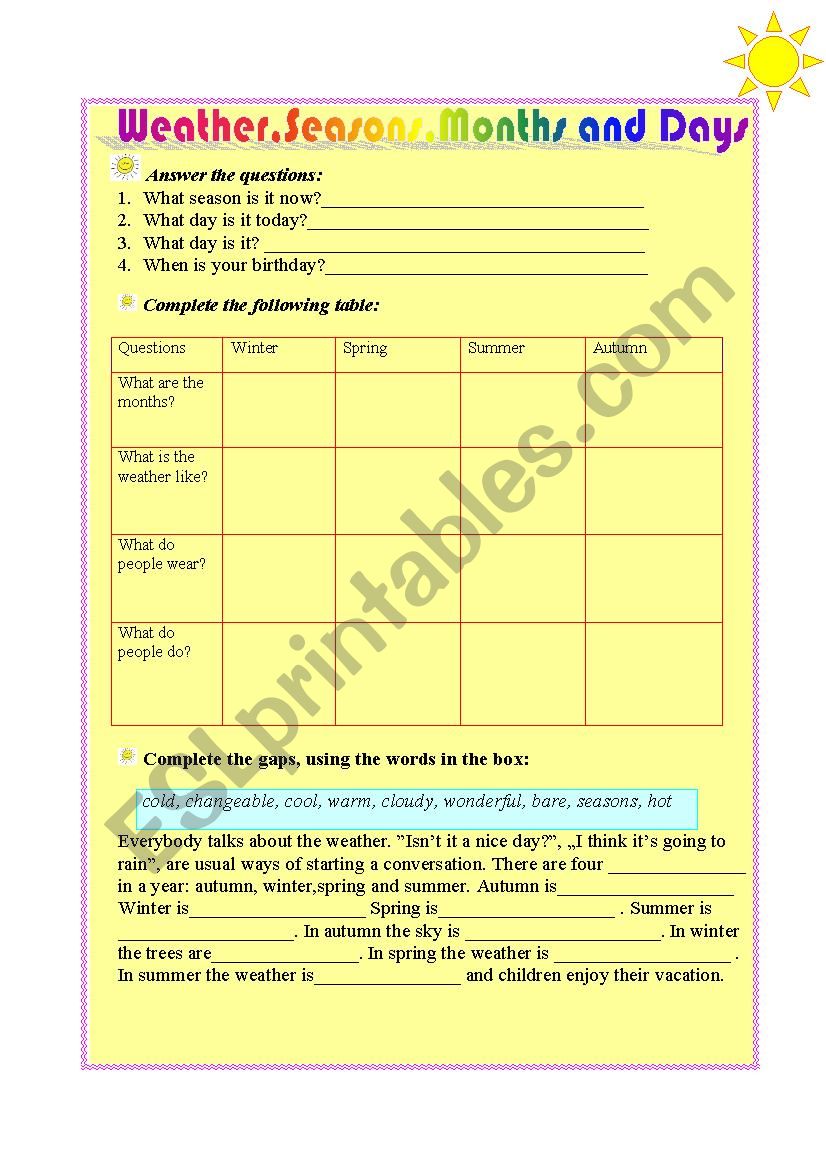 Weather worksheet