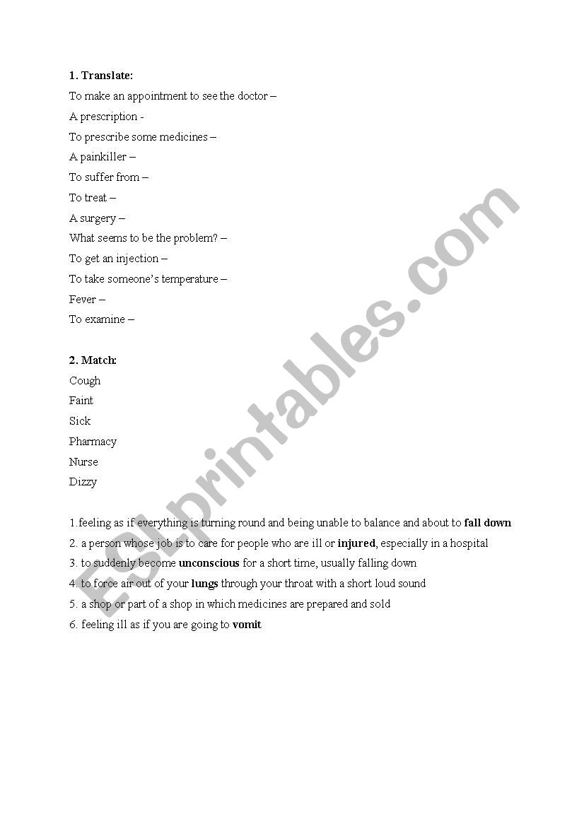 At the doctor. worksheet