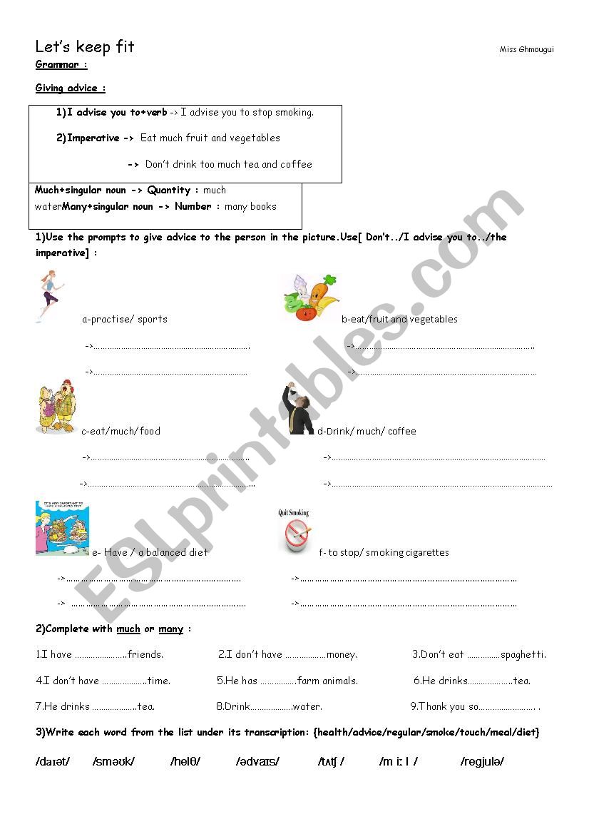 lets keep fit worksheet