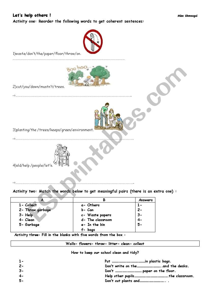 lets help others worksheet