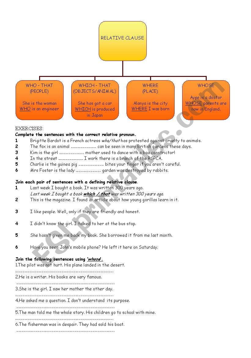 RELATIVE CLAUSE worksheet