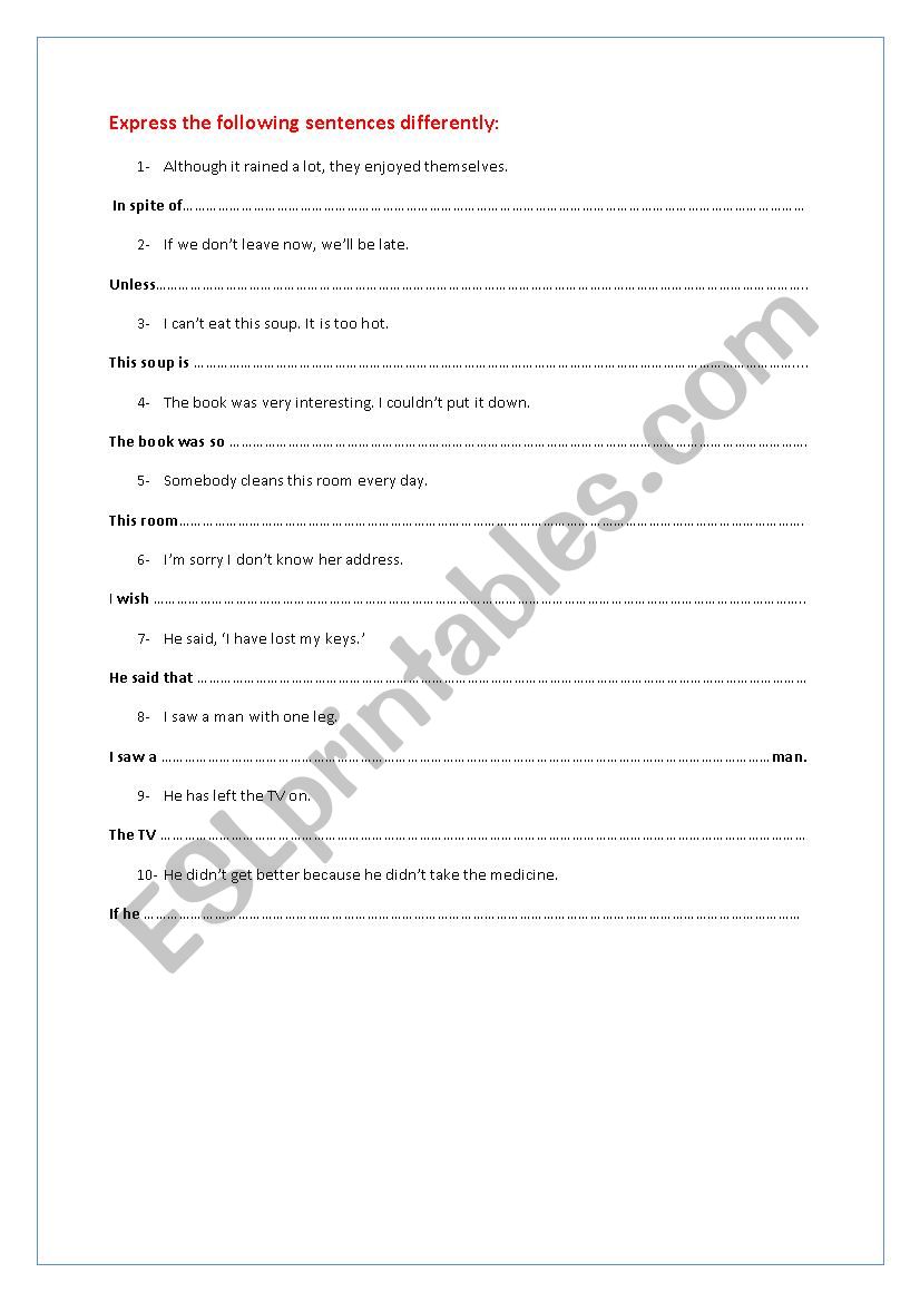 Express Differently worksheet