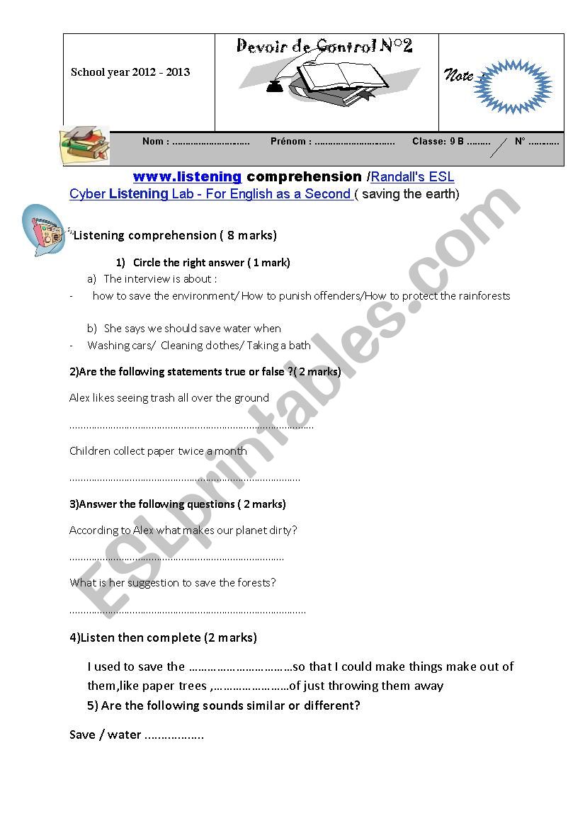 listening comprehension  worksheet