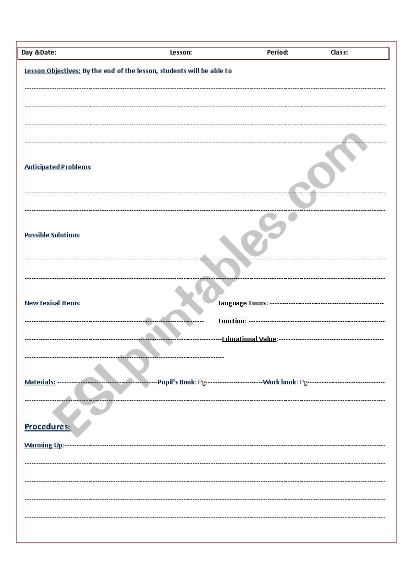 Lesson Plan template worksheet