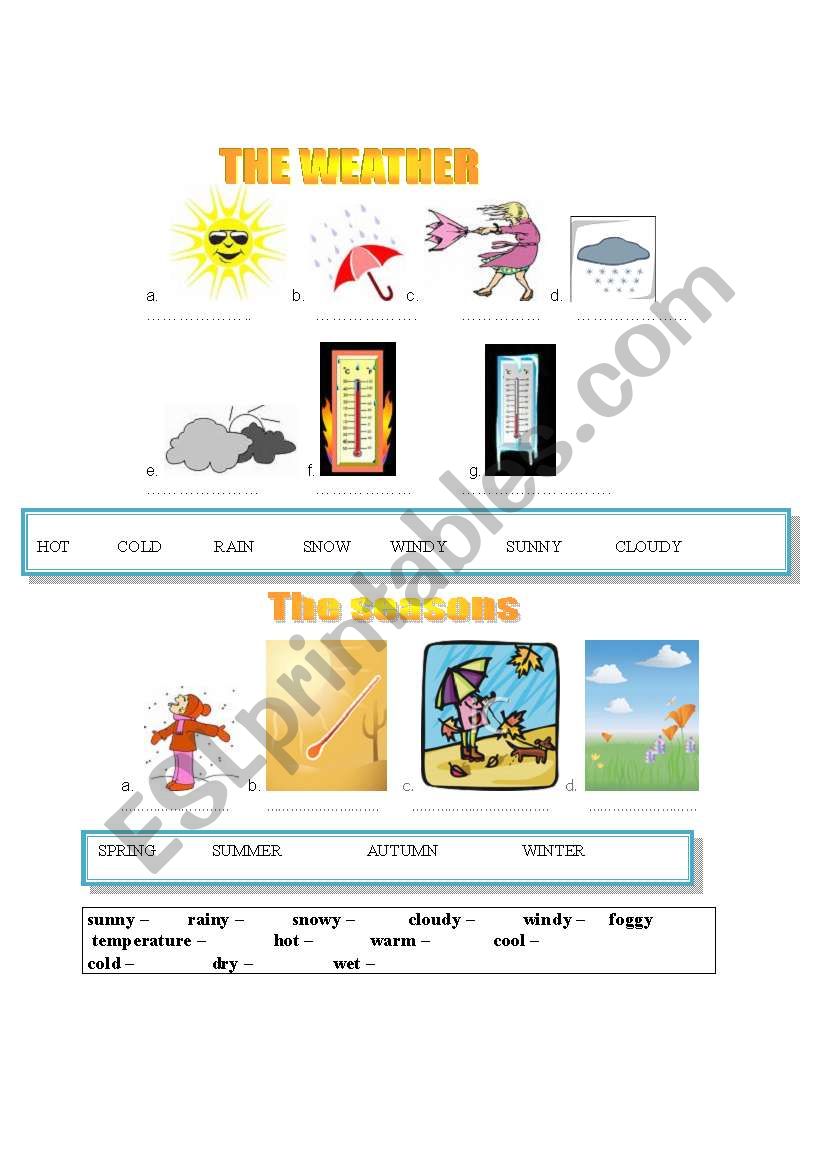 Seasons and weather worksheet