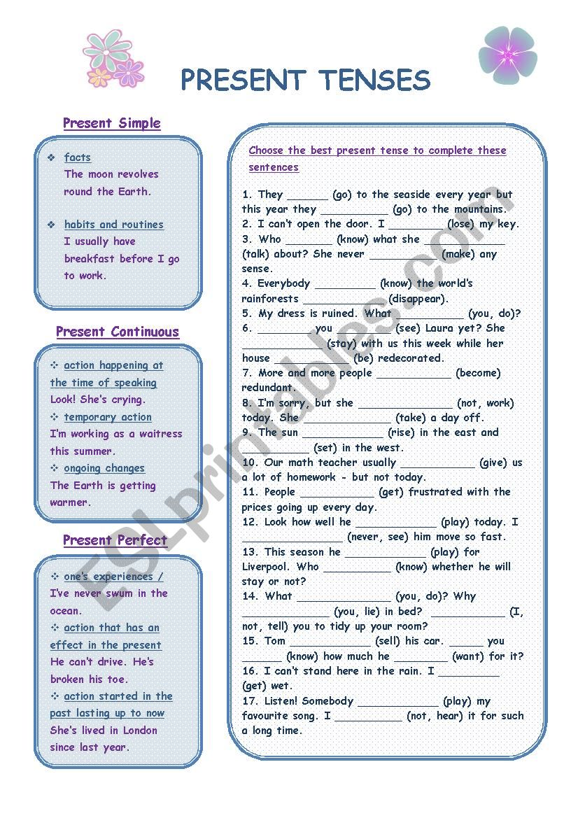 Present tenses worksheet