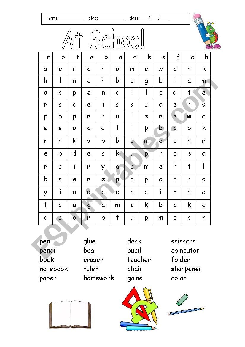 School  Items worksheet