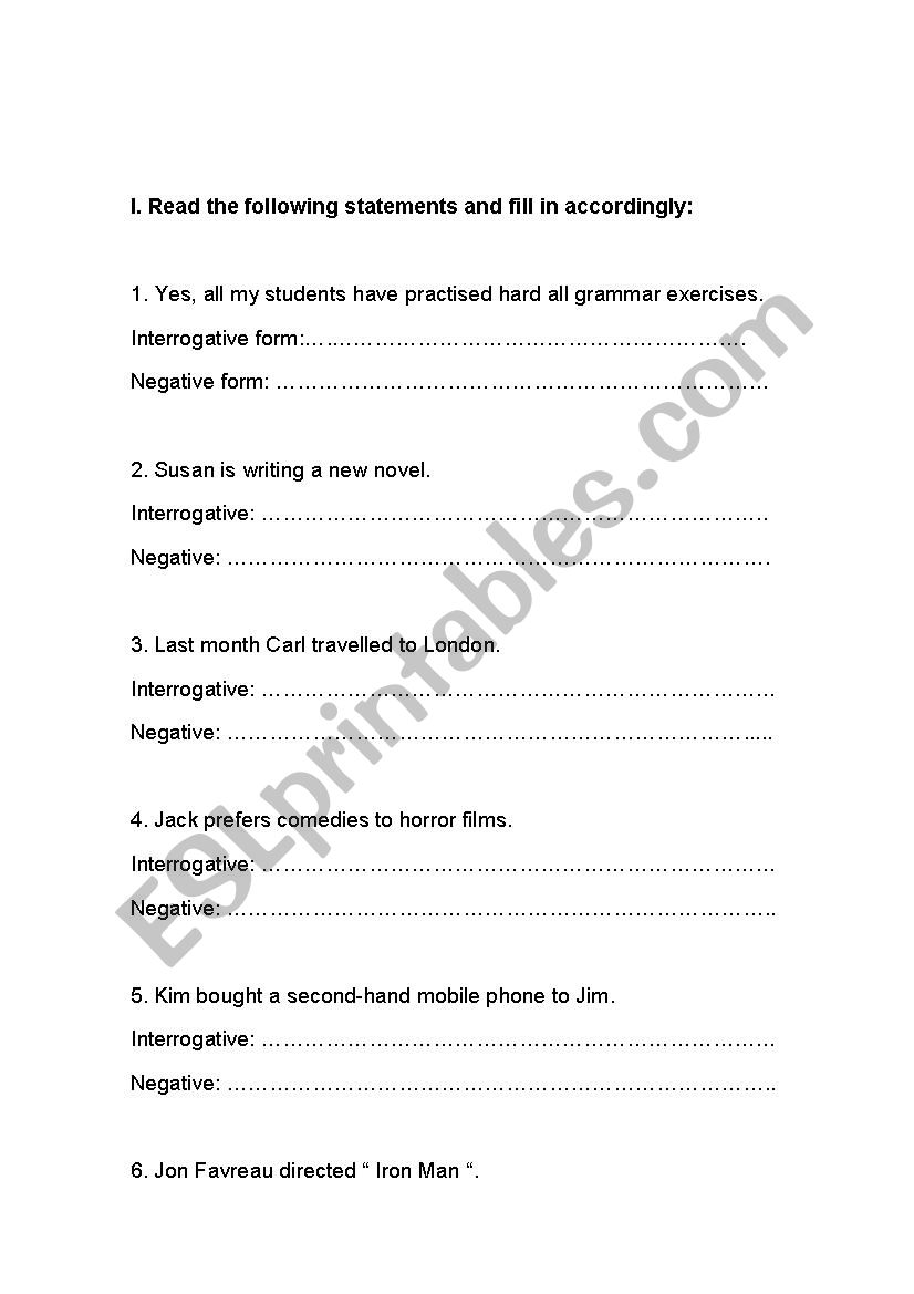 INTERROGATIVE AND NEGATIVE FORMS