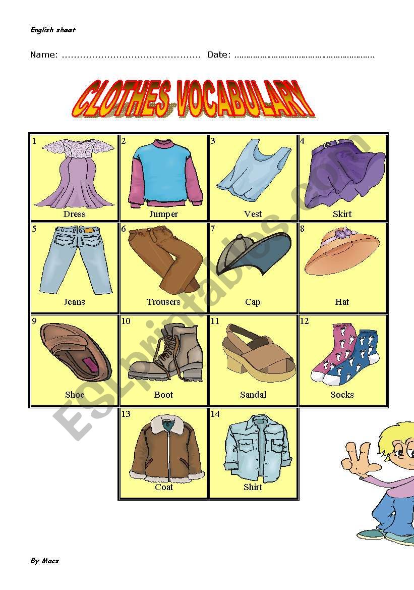 CLOTHES VOCABULARY worksheet