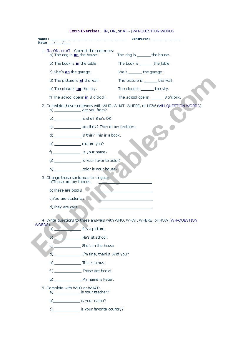 (WH-QUESTION WORDS) PREPOSITIONS AT- ON -IN 