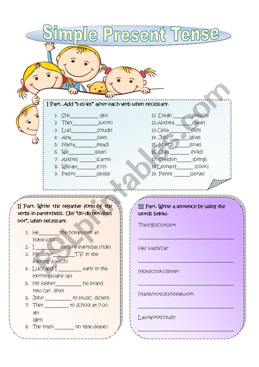 Simple Present Tense Black and White Version