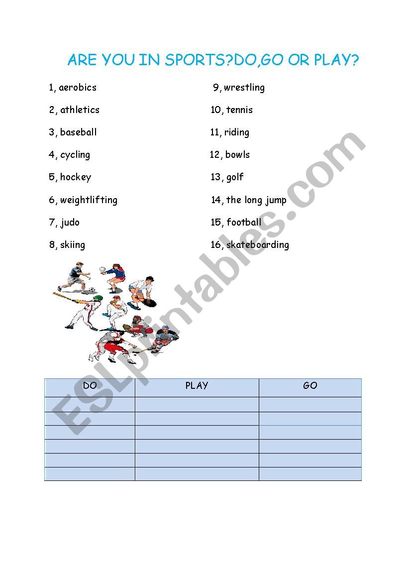 Sports - play, do or go? worksheet