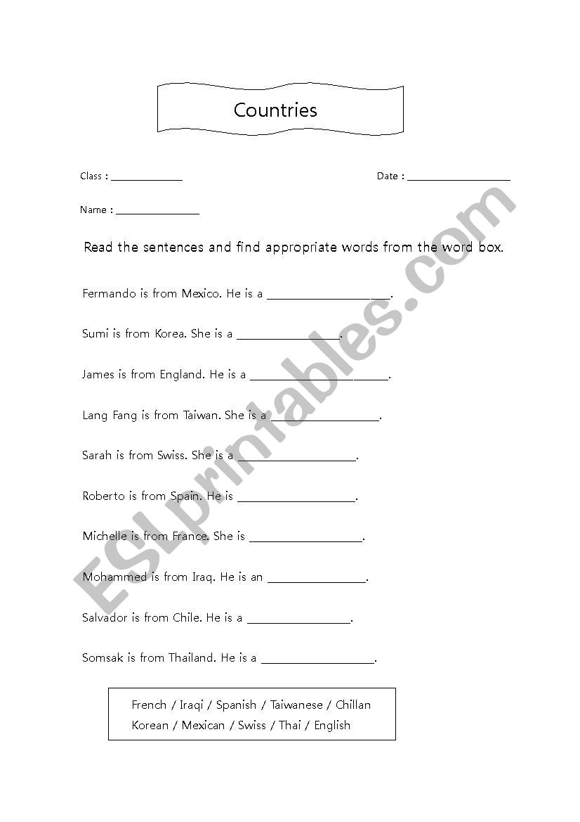 countries and people worksheet