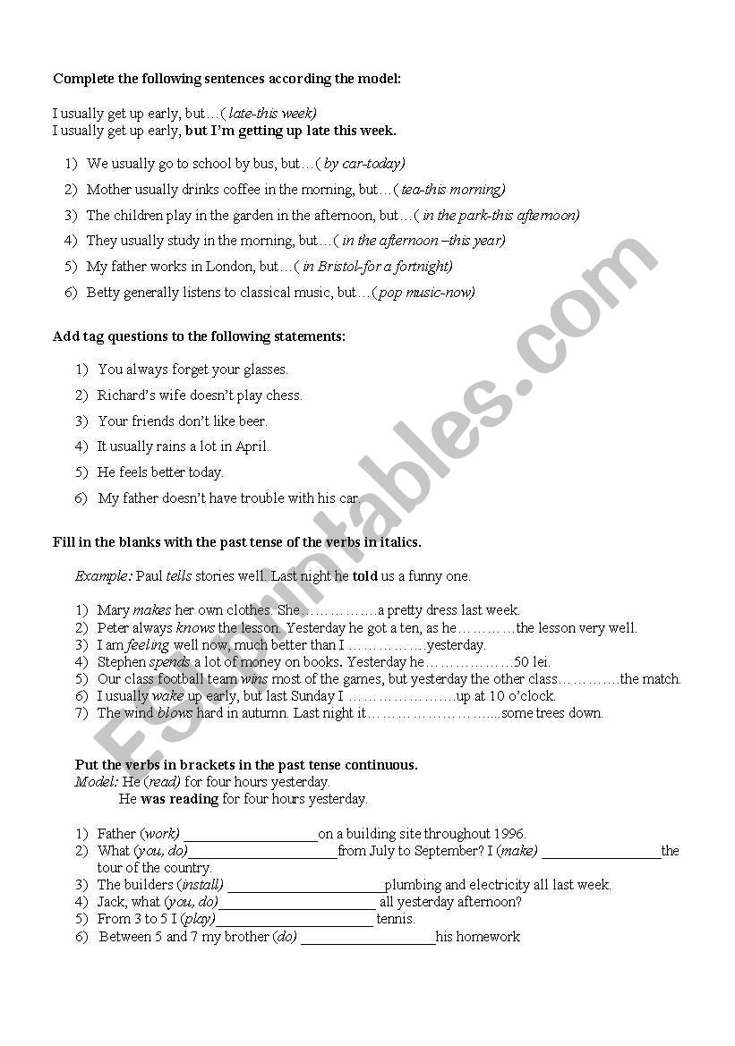 verbal tenses worksheet