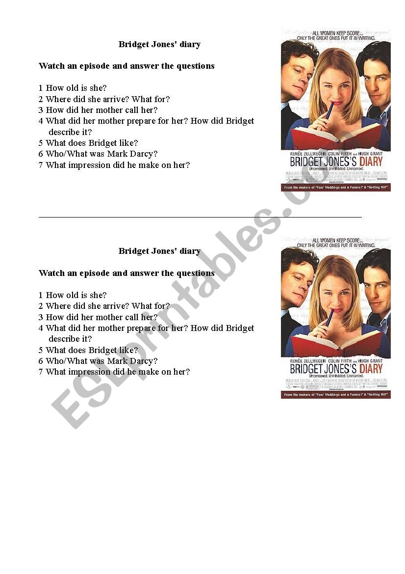 bridget jones diary worksheet