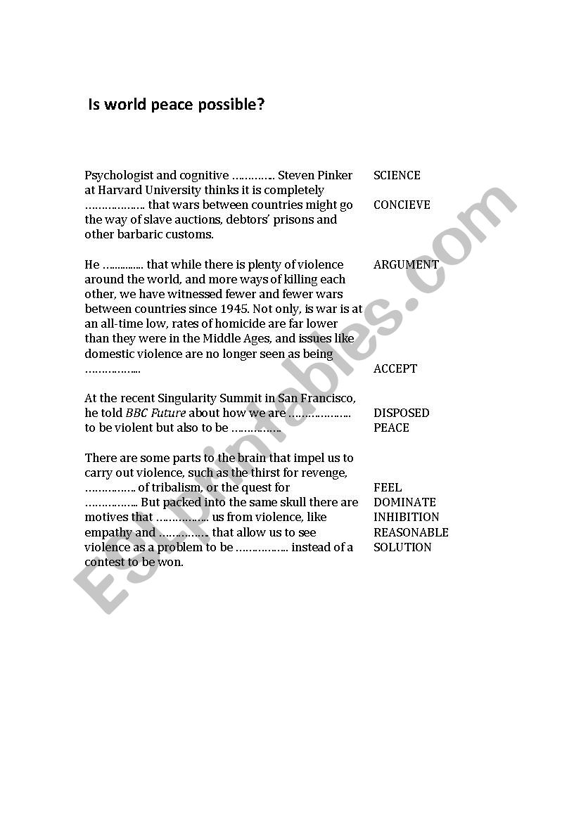 Is World Peace Possible? worksheet