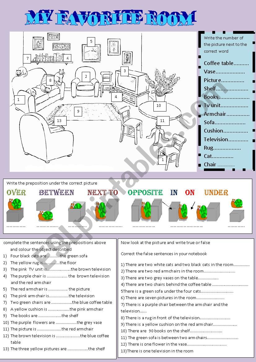 my favorite room  worksheet