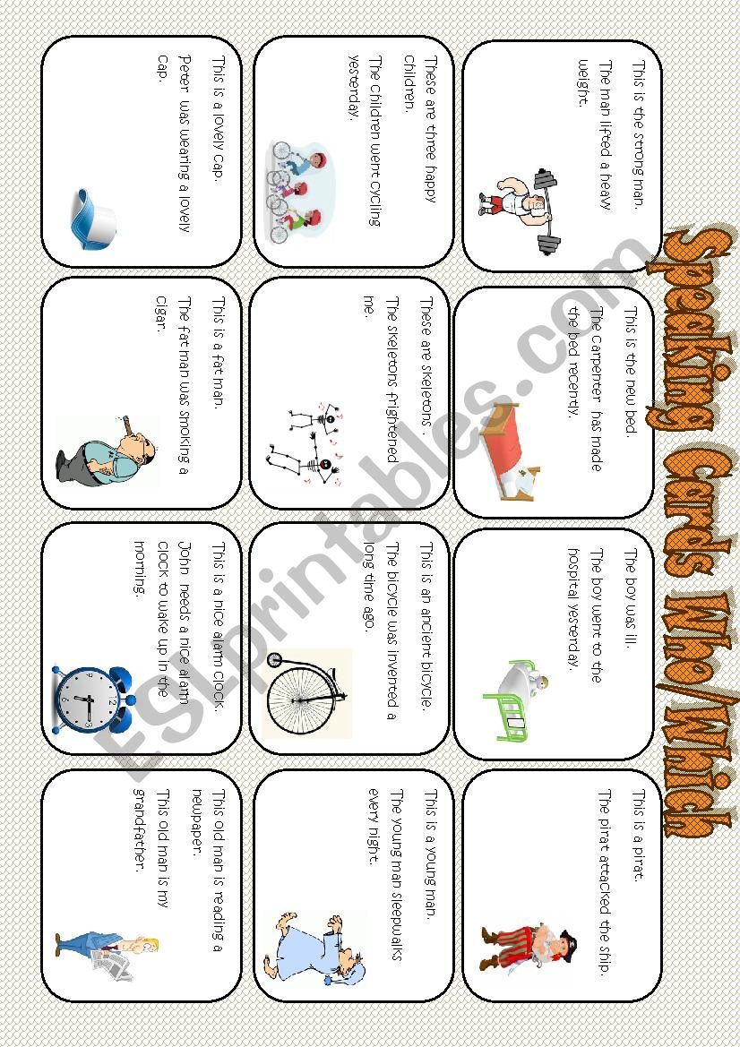 speaking cards (who/which) worksheet