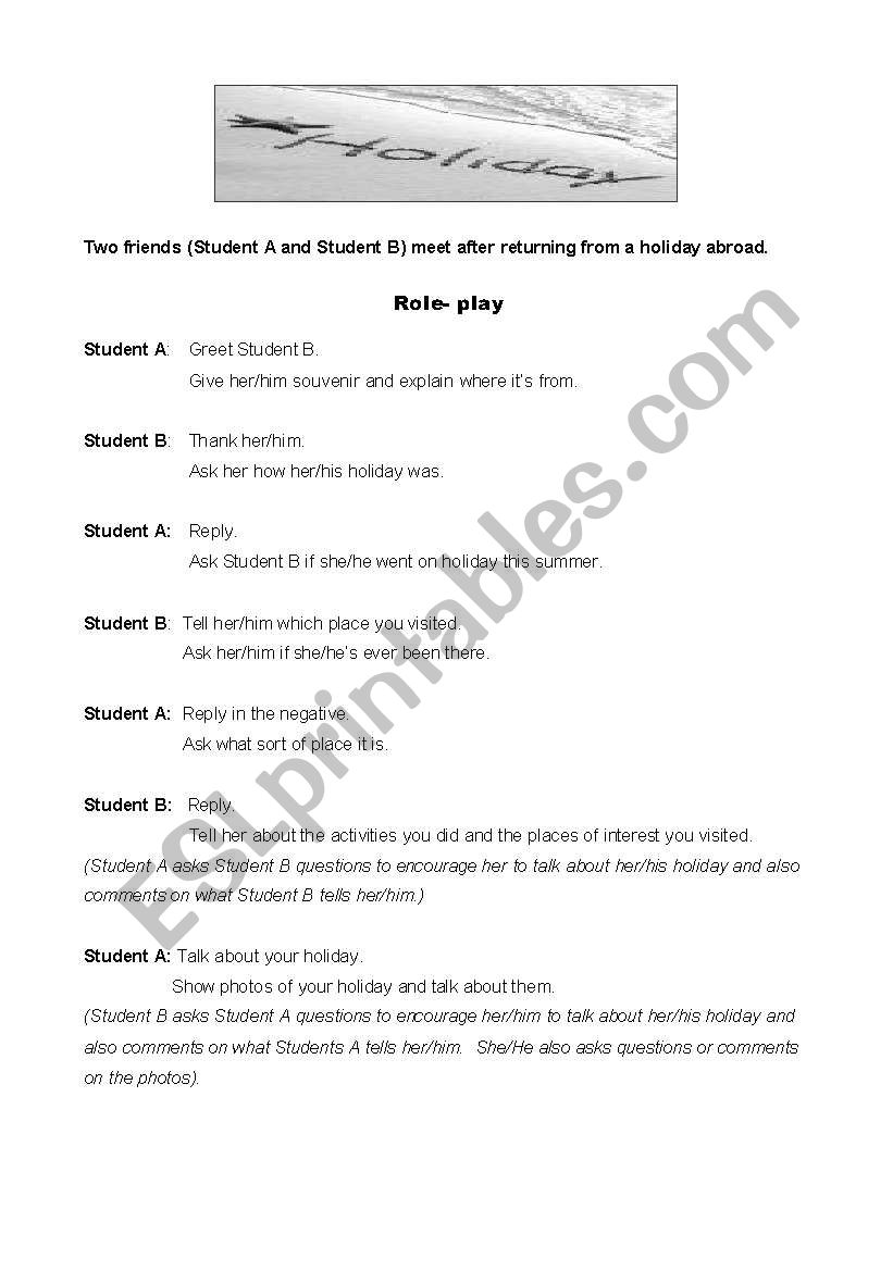 Holidays abroad worksheet