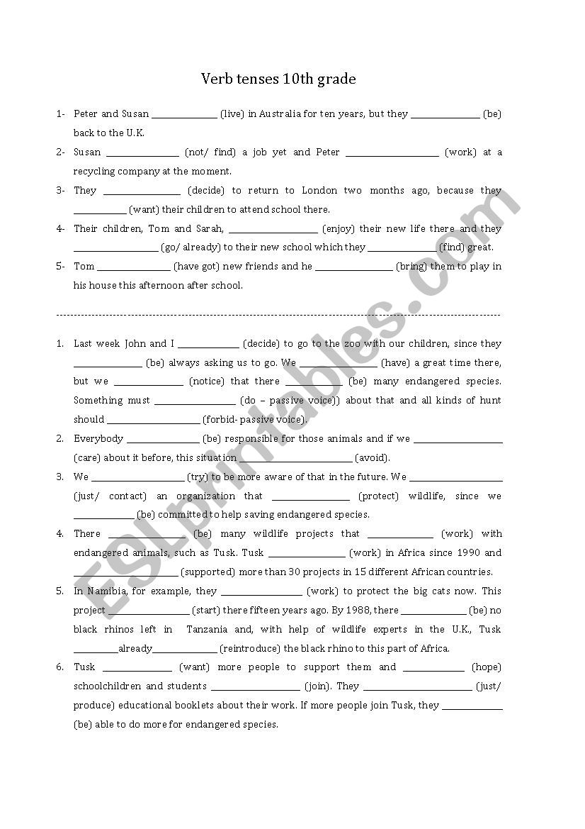 Verb tenses  worksheet