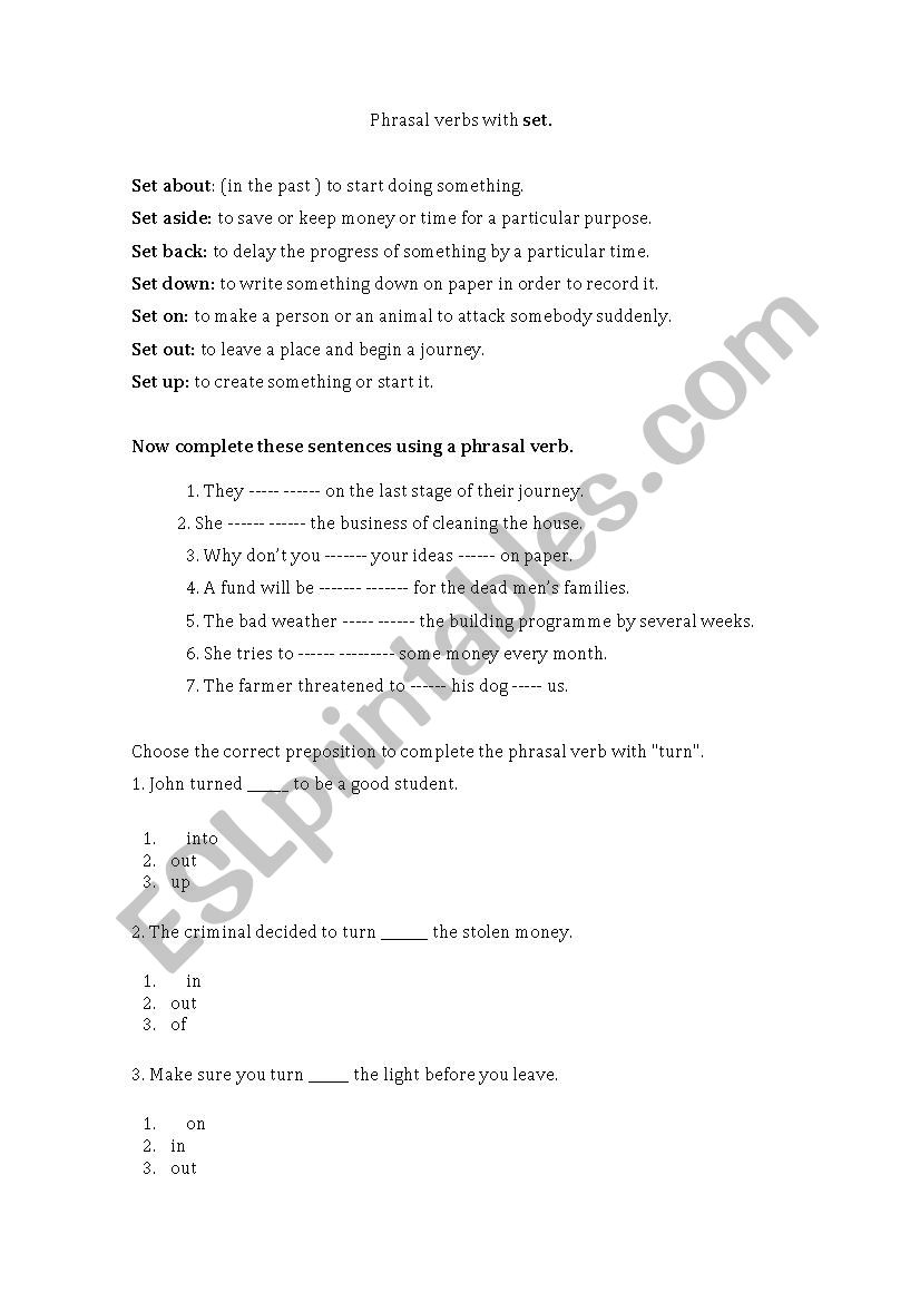 phrasal verbs worksheet