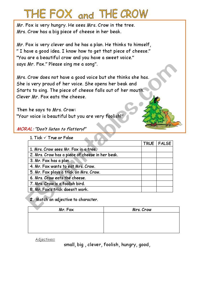 The fox and the crow worksheet