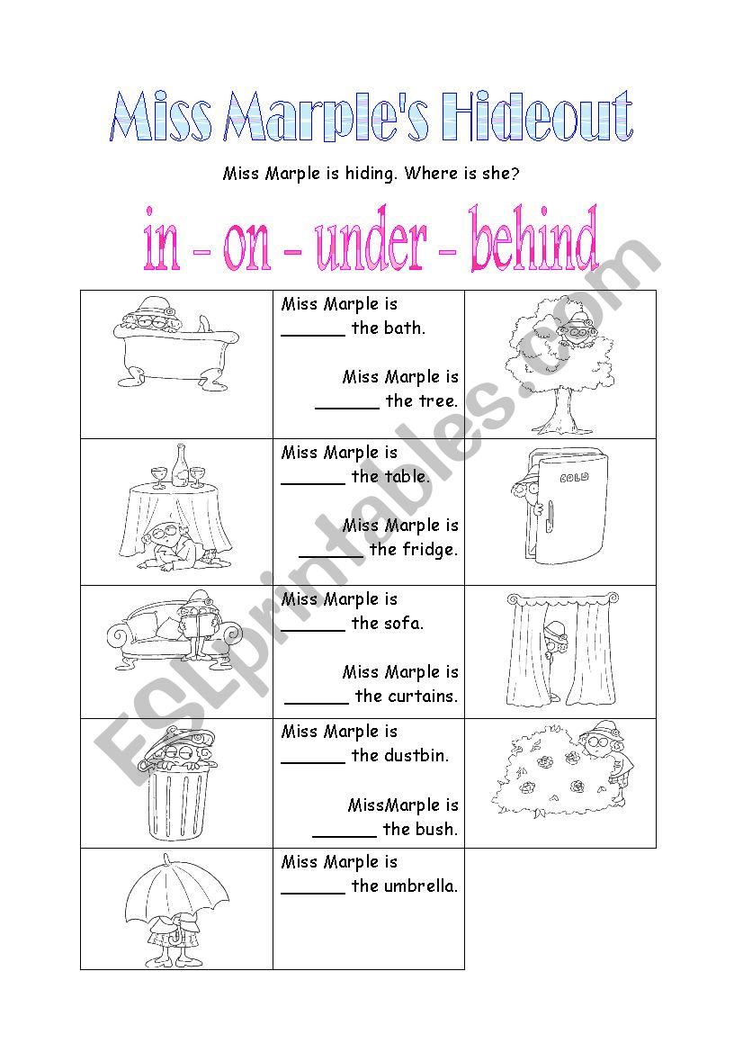 Let´s be Detectives - Miss Marple´s Hideout * Prepositions of Place *