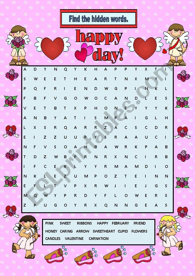 VALENTINES DAY - WORD SEARCH + KEY