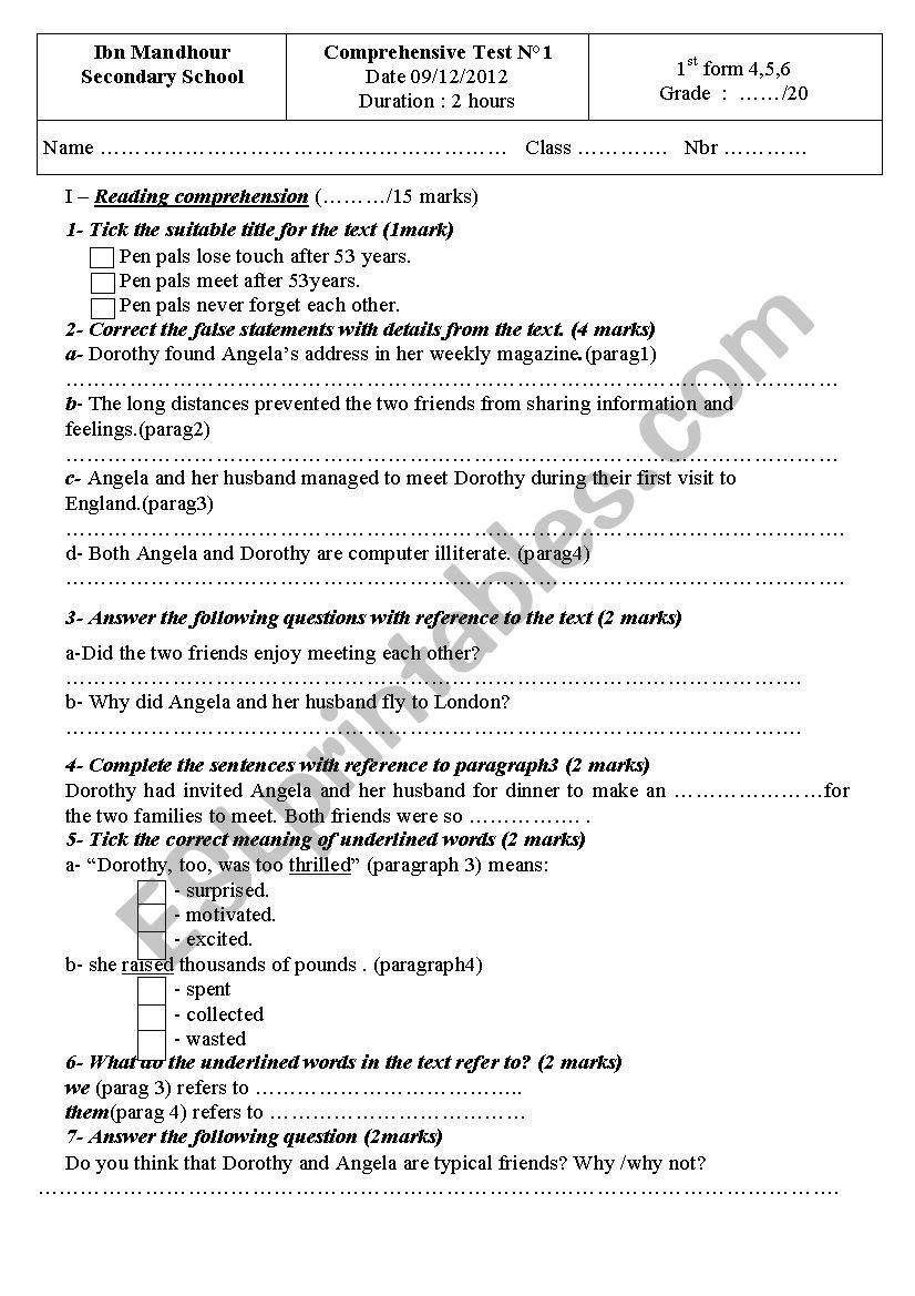 devoir de synthese worksheet