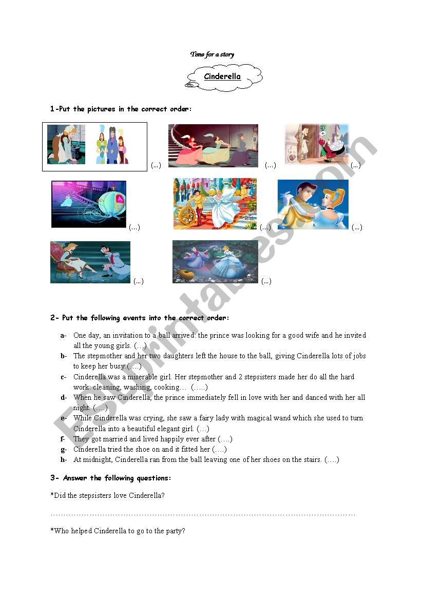 cinderella story worksheet