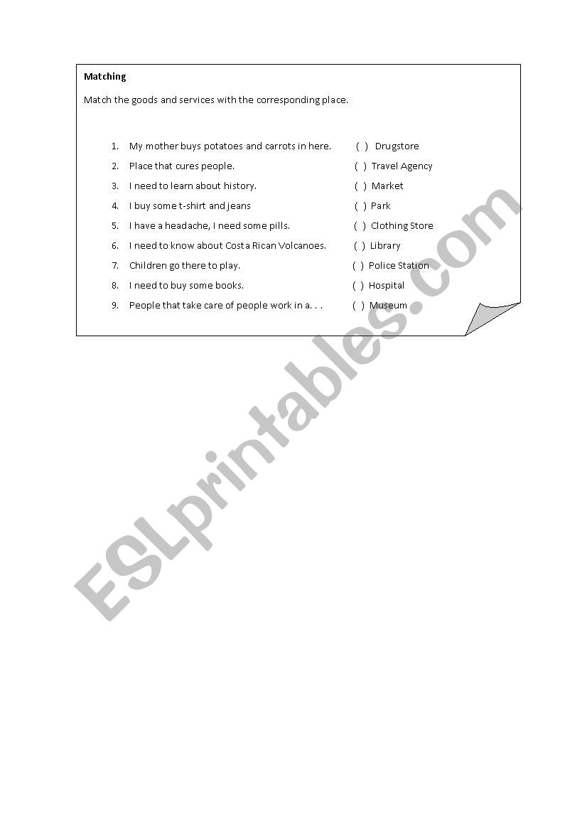Goods and Serivices  worksheet
