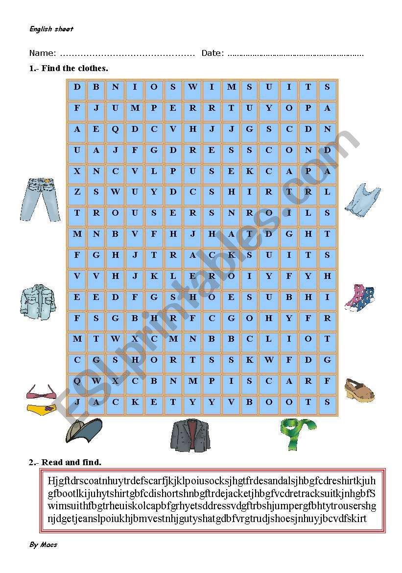 CLOTHES worksheet