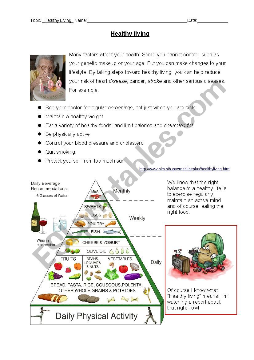 Oral Exam: Healthy Living worksheet