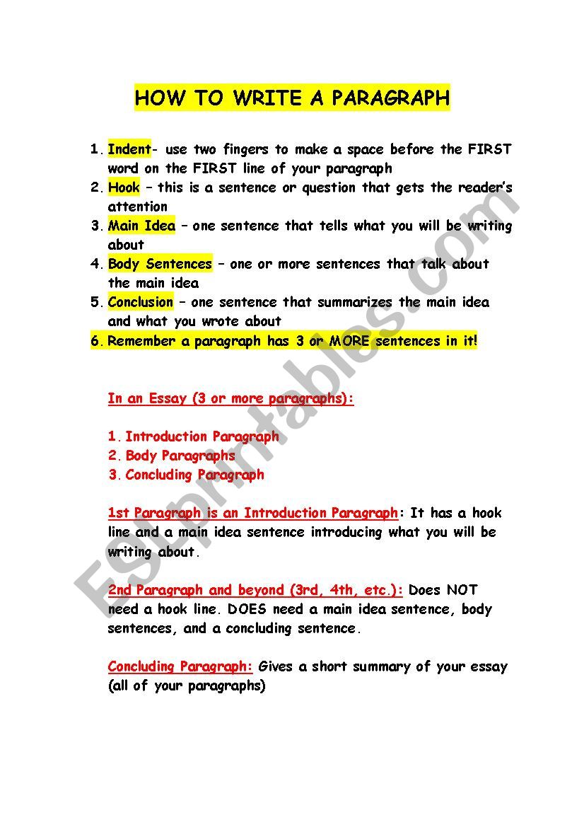 How To Write A Paragraph ESL Worksheet By Amaramarino