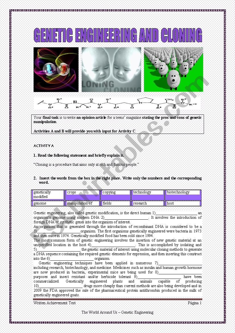 Genetic Engineering and Cloning - Key is included