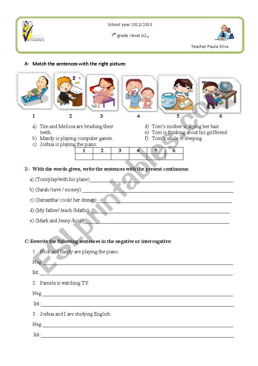 Present continuous worksheet