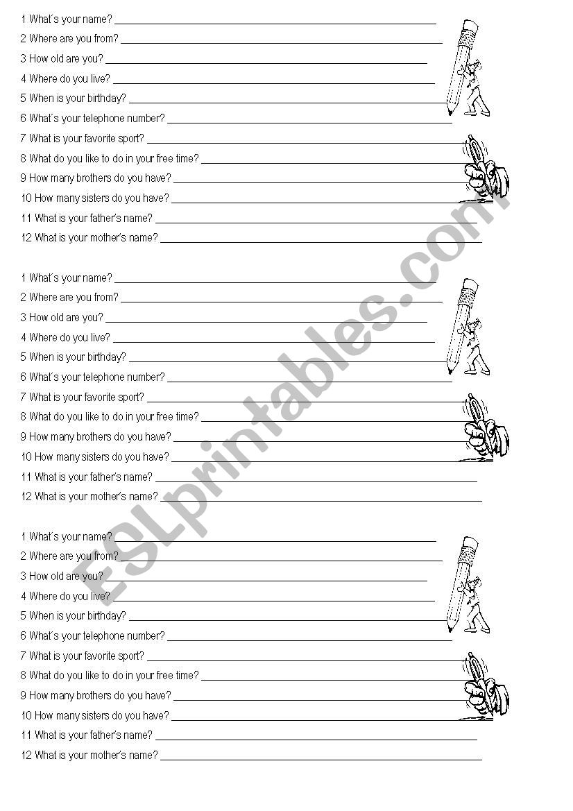 personal information worksheet