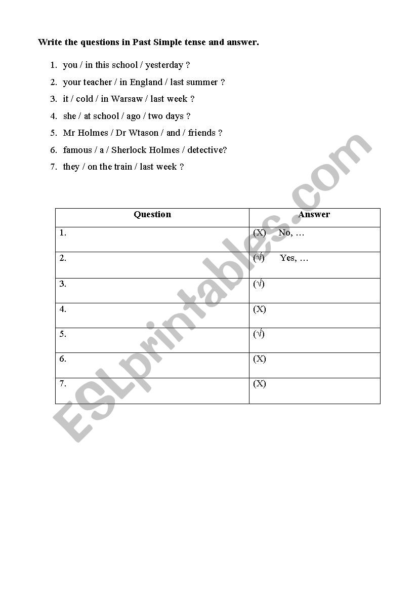 Exercise with Past Simple tense