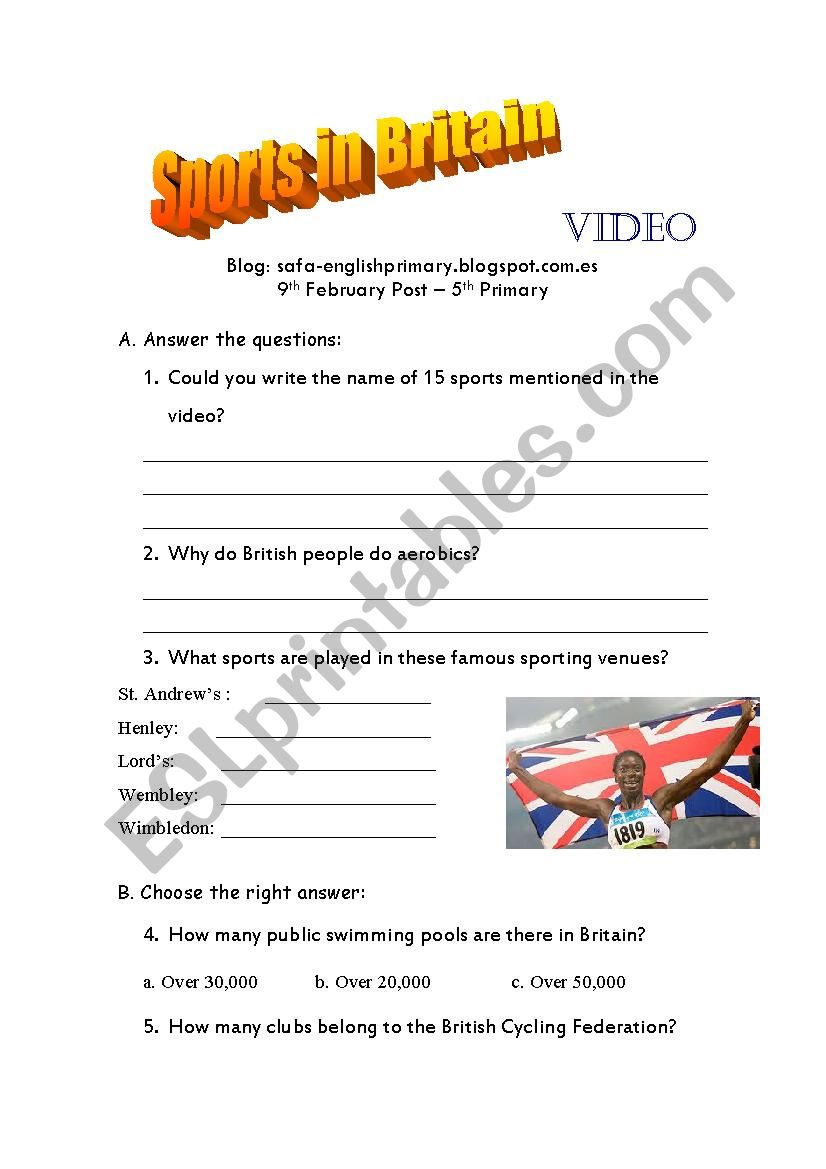 SPORTS IN BRITAIN worksheet