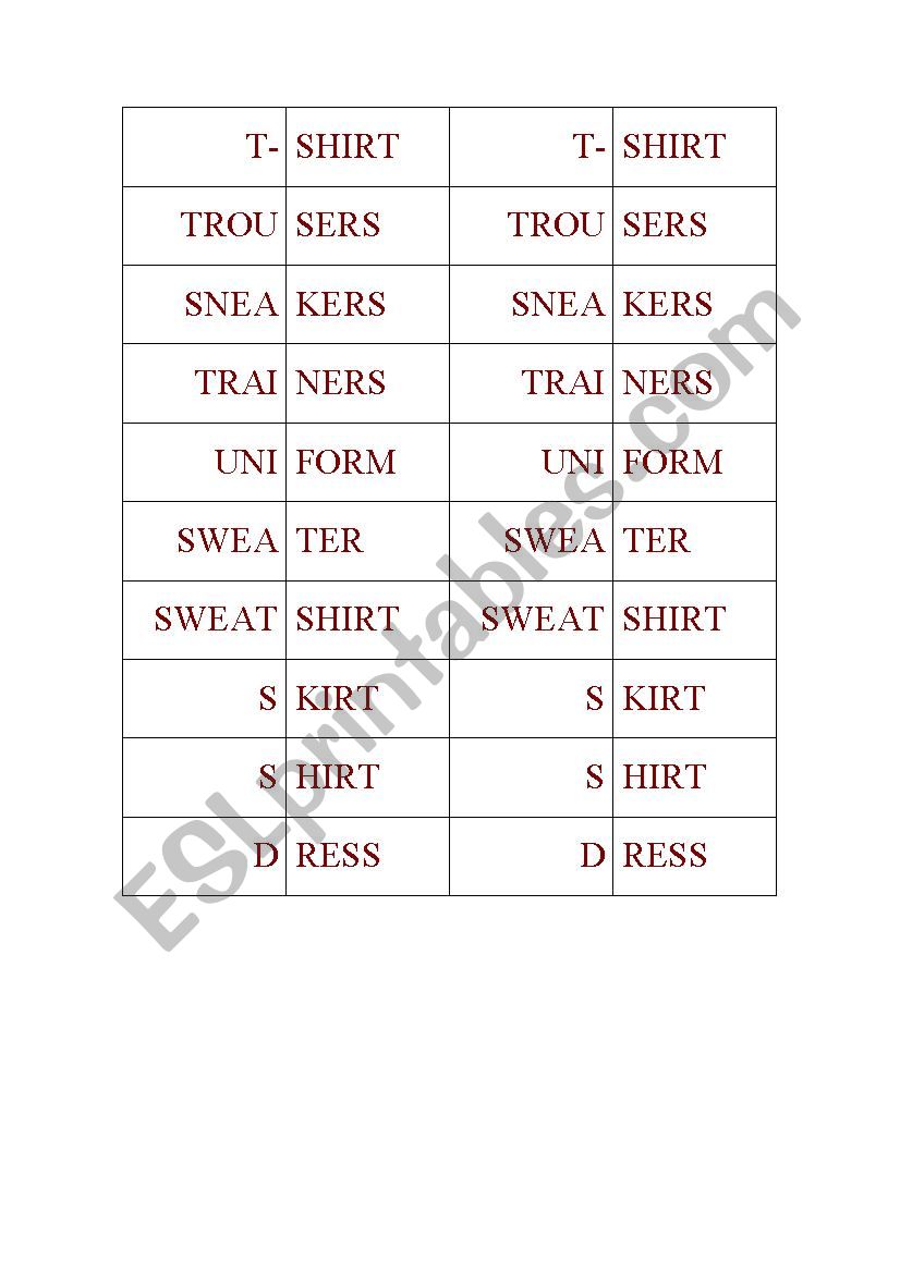 CLOTHES DOMINO worksheet