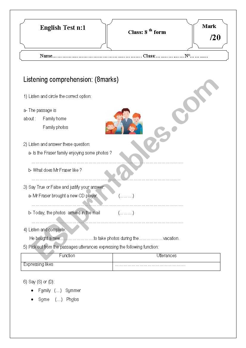 english test 1 worksheet