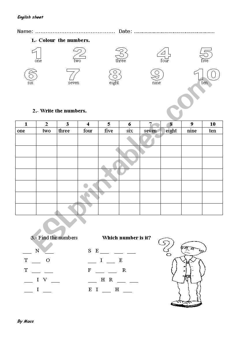 NUMBERS 1-10 worksheet