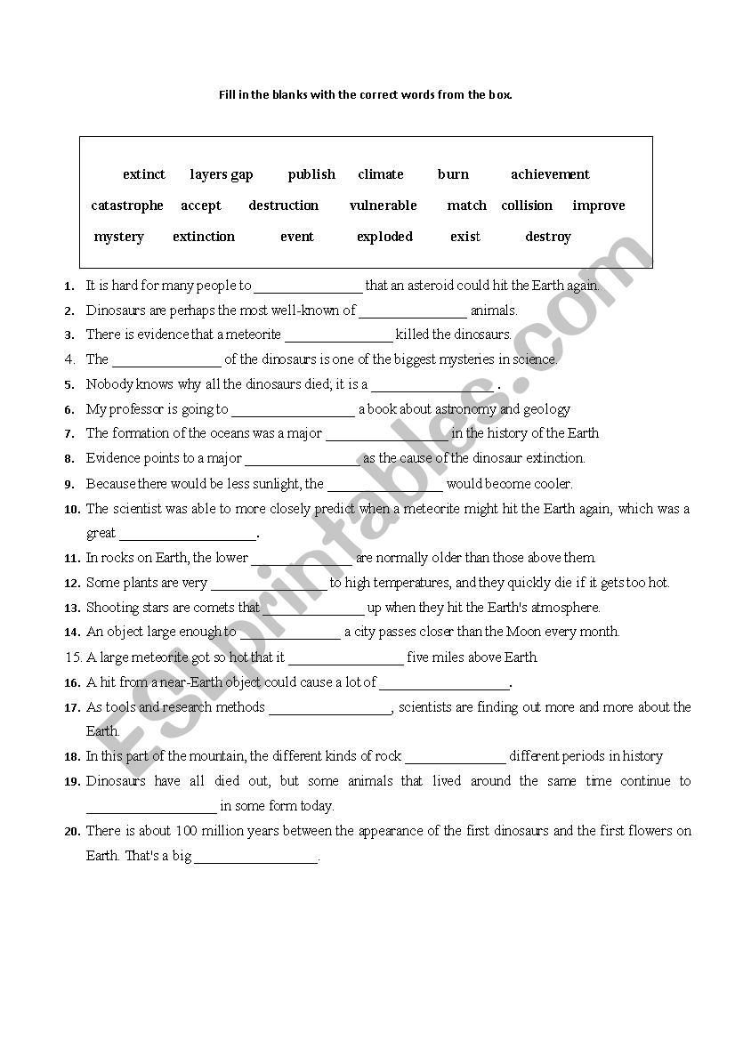 Astronomy Vocabulary Exercise worksheet