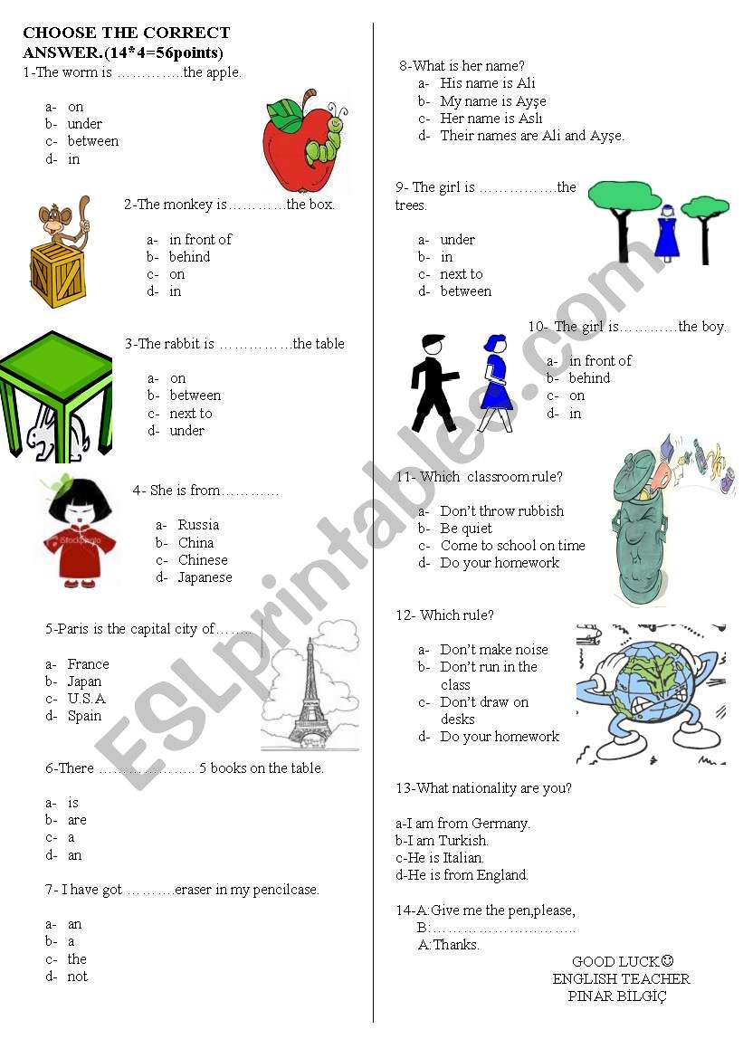 test for beginners worksheet