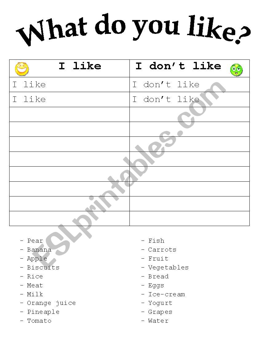 I Like / I dont like worksheet