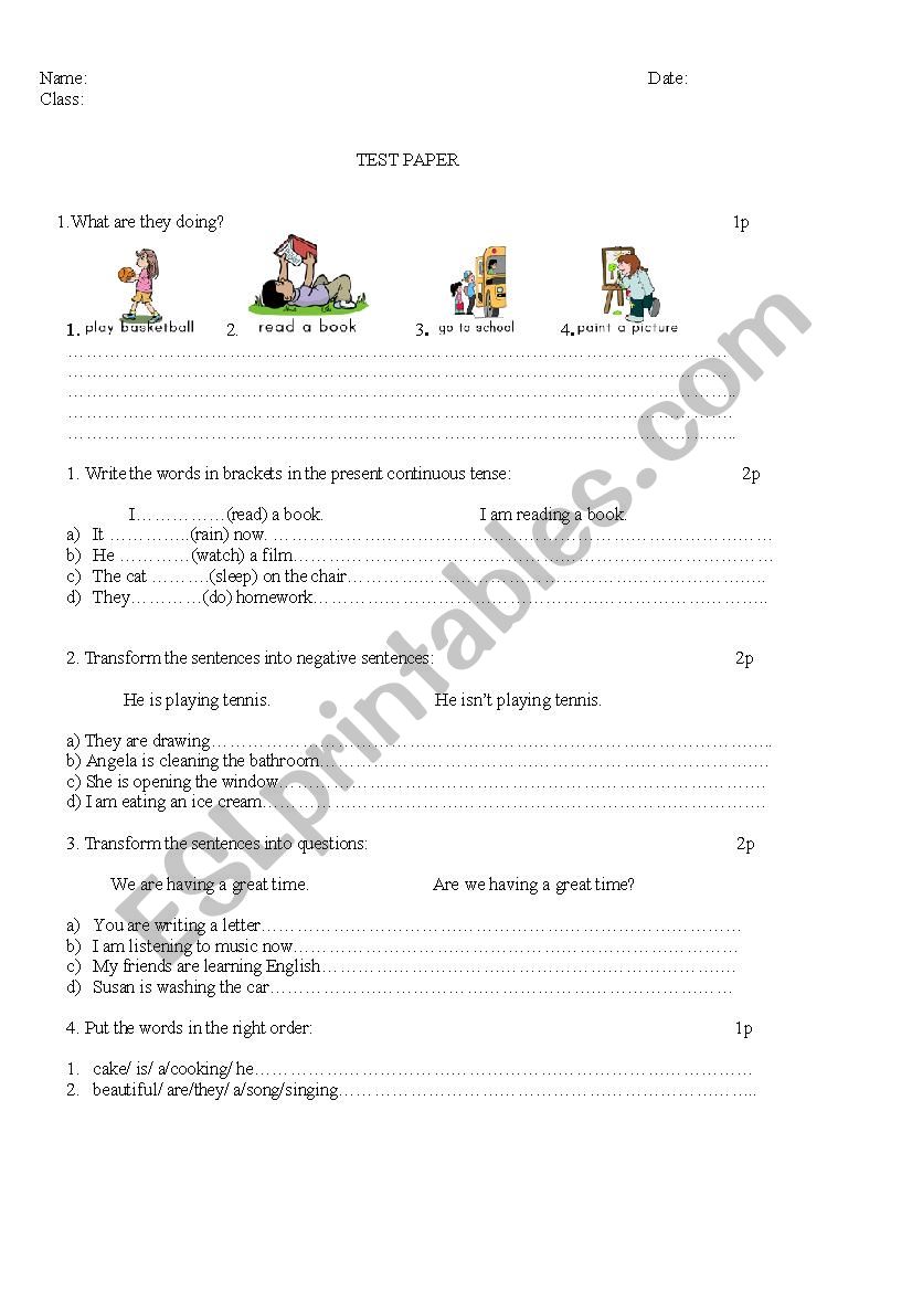 present continuous worksheet